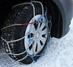 Tire with Snow Chains Installed