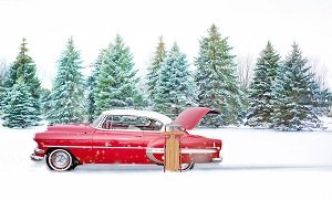Classic Car in Winter Landscape Classic Car in Winter Landscape