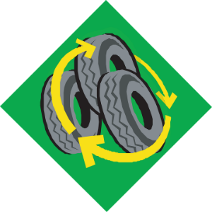 Three gray tires arranged in a triangular formation Three gray tires arranged in a triangular formation